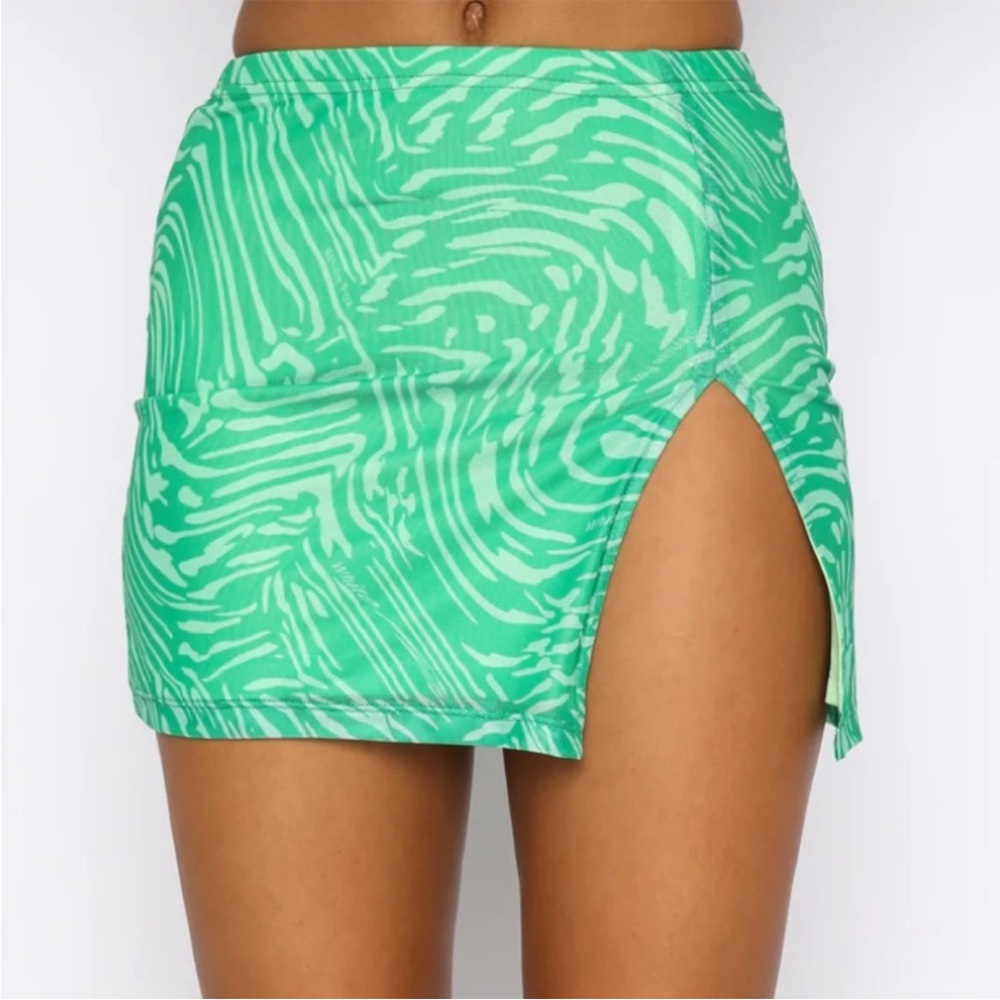 White Fox Boutique Green White Two Piece Crop Top and Mini Skirt Set - Picture 2 of 3